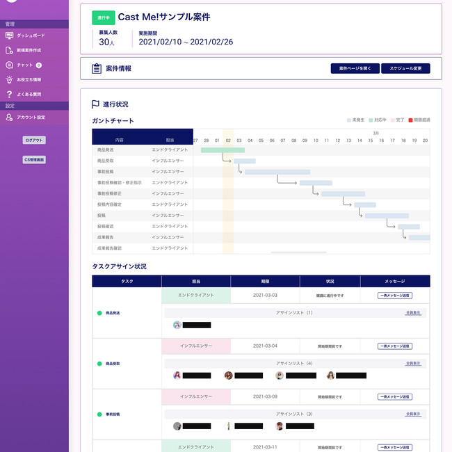 Cast Me!（キャストミー ）案件の進行管理機能