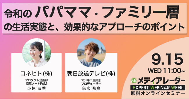 第3回 メディアレーダー EXPERT WEBINAR WEEK、令和のパパママ・ファミリー層の生活実態と効果的なアプローチのポイント