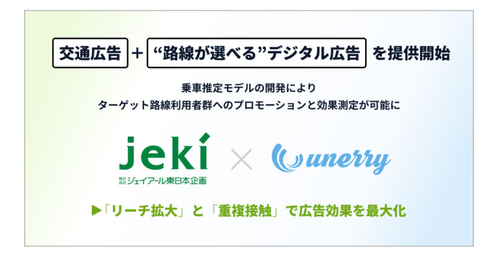 unerry、jekiと連携し、交通広告と組み合わせた「路線が選べる」デジタル広告サービスを新たに開始