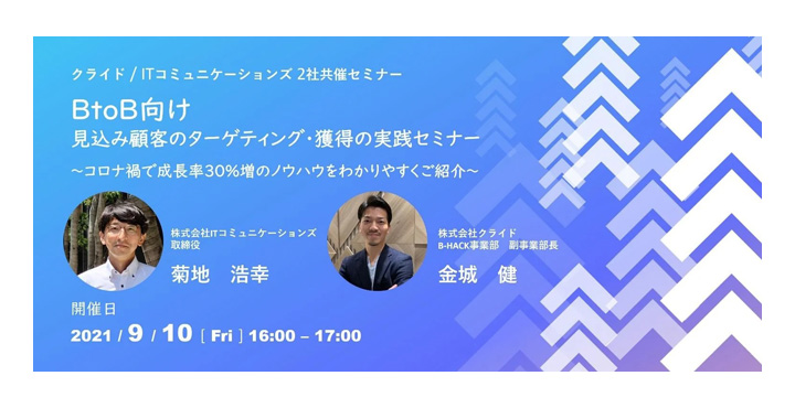 クライド、BtoB向け 見込み顧客のターゲティング・獲得の実践セミナー ～コロナ禍で成長率30%増のノウハウをわかりやすくご紹介～