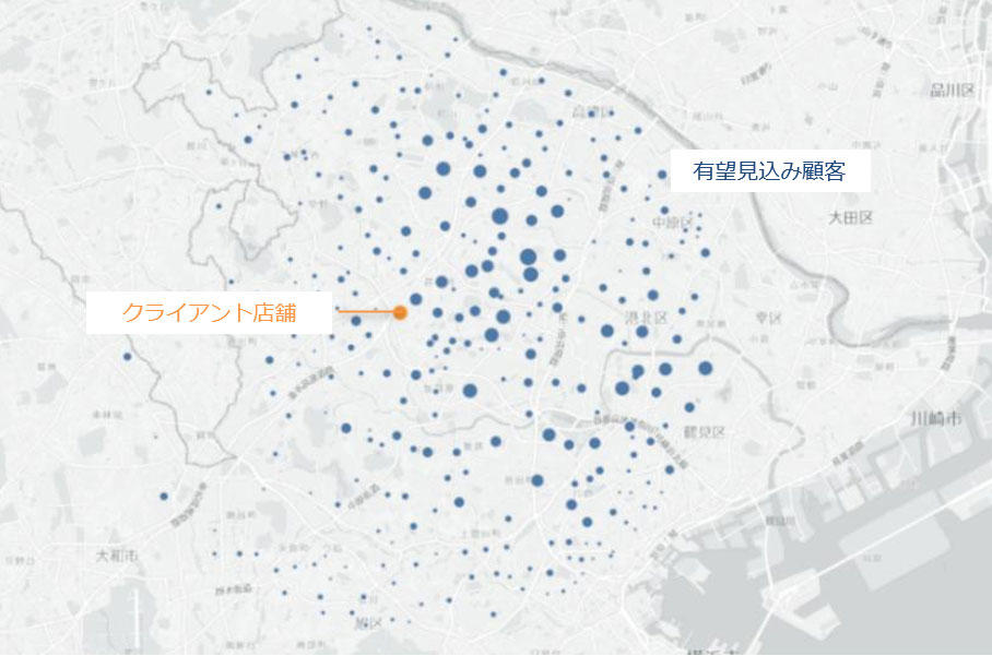 「Core Targeting DM」有望見込み顧客を抽出した商圏マップイメージ