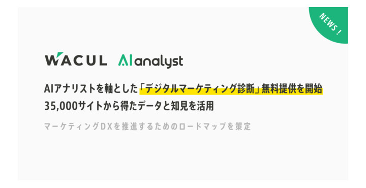 WACUL、AIアナリストを軸とした「デジタルマーケティング診断」無料提供を開始。35,000サイトから得たデータと知見を活用